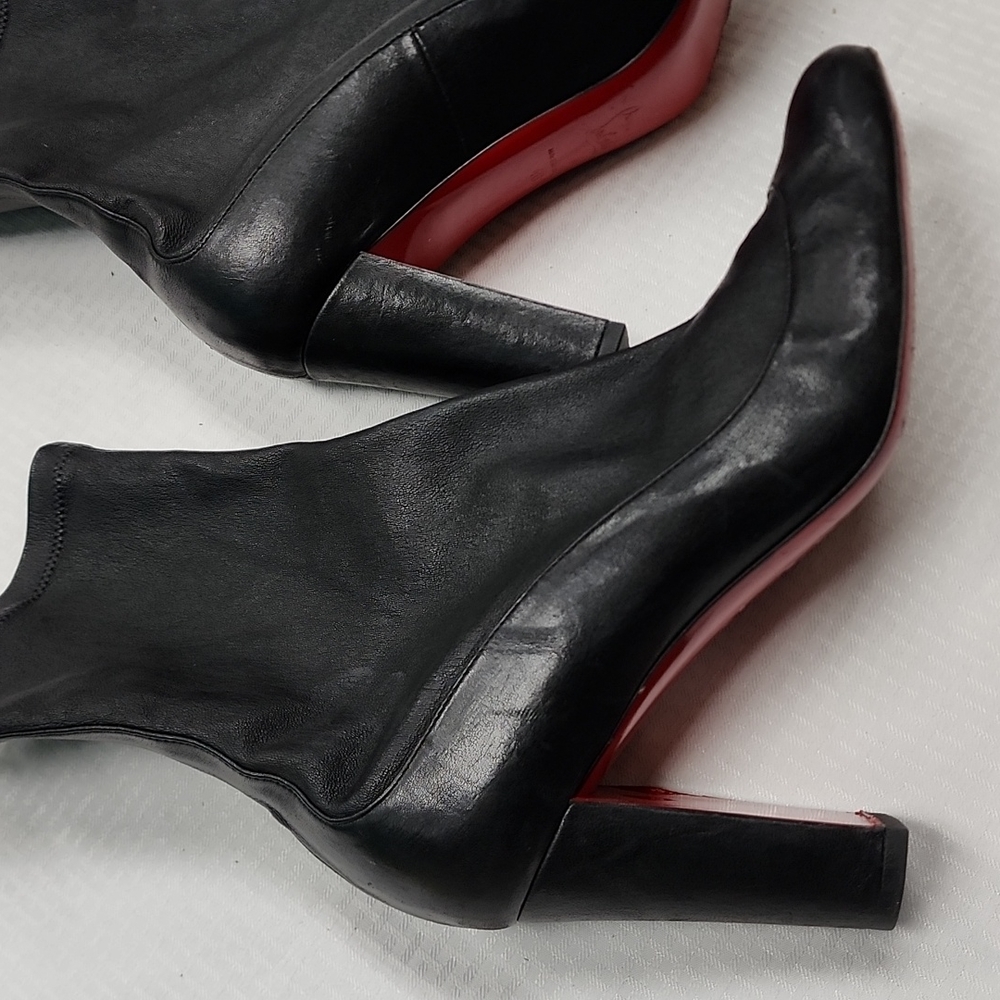 Christian Louboutin Black Leather Ankle Booties with Red Soles - Picture 3 of 8
